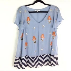 Anthropologie Floreat blue embroidered top